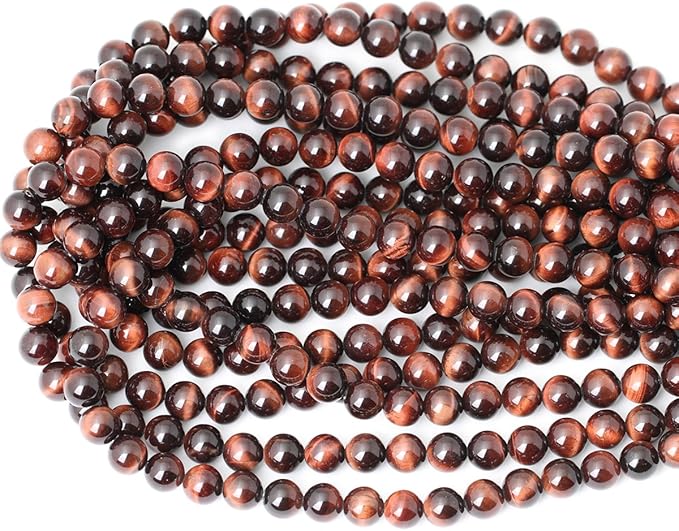 cheavian 45pcs 8mm natural red tiger eye gemstone round loose beads for jewelry making diy findings 1 strand 15"