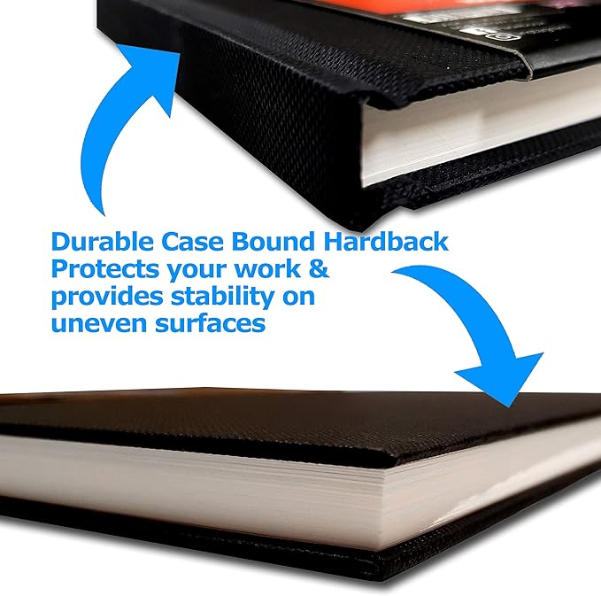 Hardback Casebound Mixed Media Sketch Book – 150gsm 50 Sheets - by Zieler™. Ideal for use with Pencils, Charcoal, Graphite, Pastels & Light Watercolour. Acid Free Sheets - Portrait (A4)