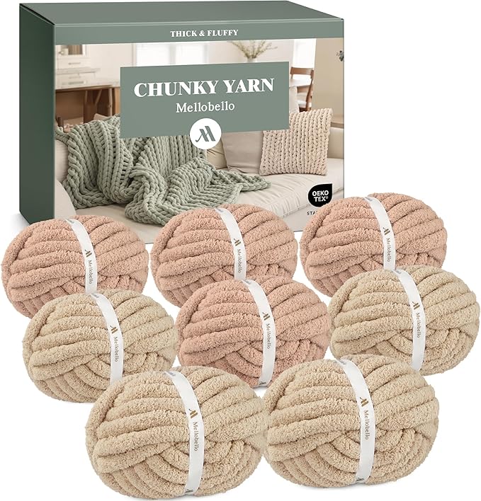 Jumbo Chenille Chunky Yarn for Crocheting - Super Bulky Fluffy Chunky Yarn for Hand Knitting - Extra Thick Soft Blanket Big Yarns 8 Jumbo Pack (27yds,8 oz Each Skein)