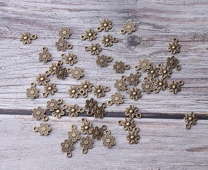 Ruwado 50 Pcs Little Flowers Charms Metal Vintage Cute Vintage Small Flower Pendants for Jewelry Making Kit Bracelet Necklace DIY Making Crafting Project Accessories Supplies (Bronze)
