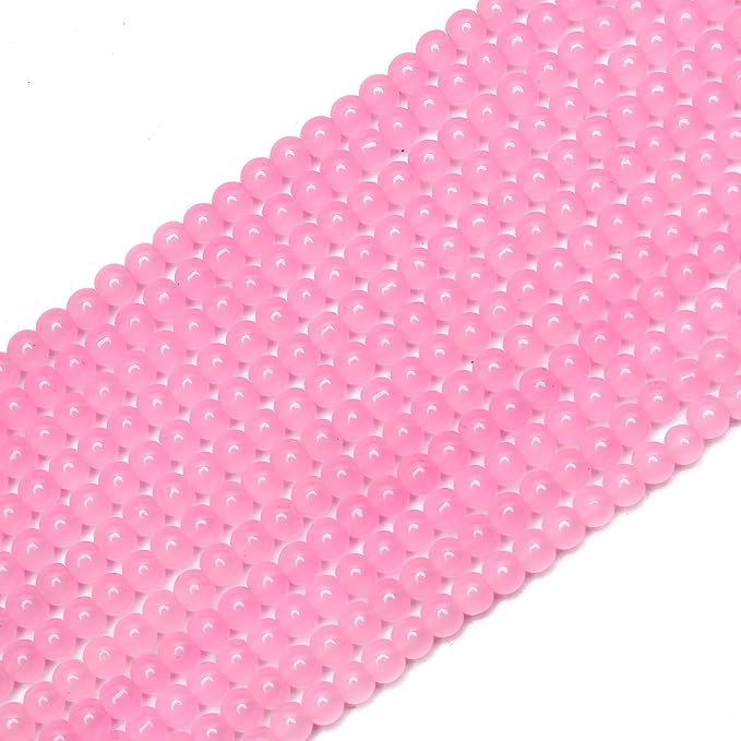 400PCs 4mm Light Pink Jade Glass Beads Bulk, Round Smooth Hole Glass Crystal Beads for Jewelry Making, DIY Bracelets, Necklaces, Bag Charms, Keychains and Craft Projects