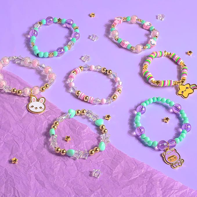 Fashion Angels Kawaii Cuties Bracelet Design Kit, Includes 10 Enamel Charms, Assorted Beads & Elastic String, Trendy DIY Jewelry Kit for Kids, Girls & Boys