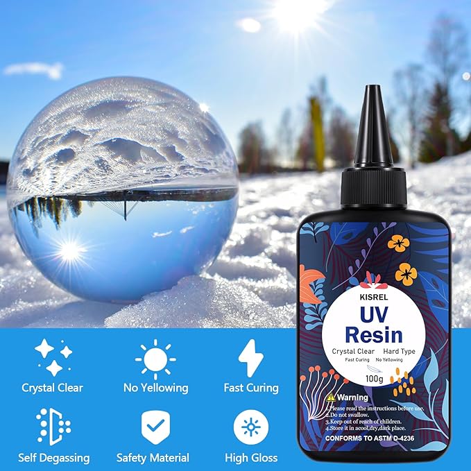 KISREL UV Resin 500g - Upgraded UV Resin Kit, Hard Type Crystal Clear Ultraviolet Curing UV Epoxy Resin for Craft Jewelry Makin
