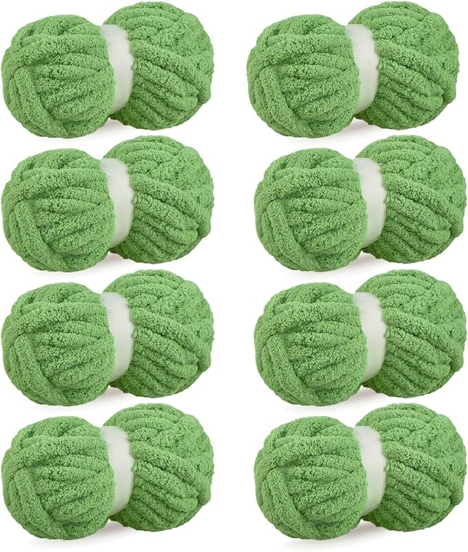 Avocado Green Chunky Chenille Yarn for Crocheting Bulky Thick Fluffy Yarn for Knitting,Super Bulky Hand Blanket, Soft Plush Yarn Crochet Carpet/Scarf/Cushion/ 8 Jumbo Pack(63.76oz/197.68yd