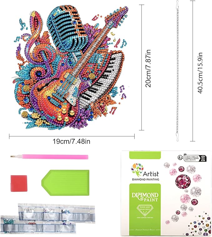 Lxmsja DIY Electric Guitar Diamond Painting Hanging Ornament, Double-Sided Acrylic Musical Notes Diamond Art Kit, Special Shaped Suncatcher Hanging Pendant Window Art Kit