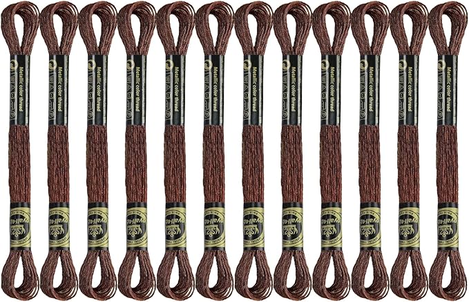12 Skeins Embroidery Floss, Dark Brown Metallic Embroidery Thread Polyester Cross-Stitch Threads for Hand Embroidery String Art DIY Creation