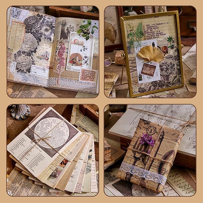 120Pcs Vintage Decor Scrapbook Paper Kit, Rice For Scrapbooking,Junk Journal Supplies, Decoupage paper,Card Making Supplies,And Cottage Core Room Decor DIY Mixed Media Collage Card