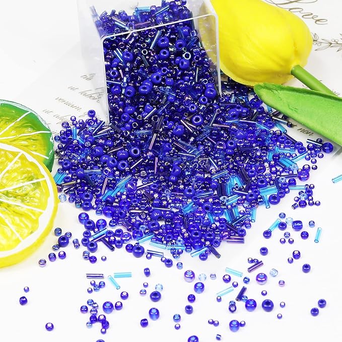 100g Mix Tube Beads Bugle Beads,3500+pcs Glass Bulk Spacer Multi Size 2-6mm Glass Kit for Jewelry Making DIY Craft Bracelets Necklace Earring Making (Blue Mixed)