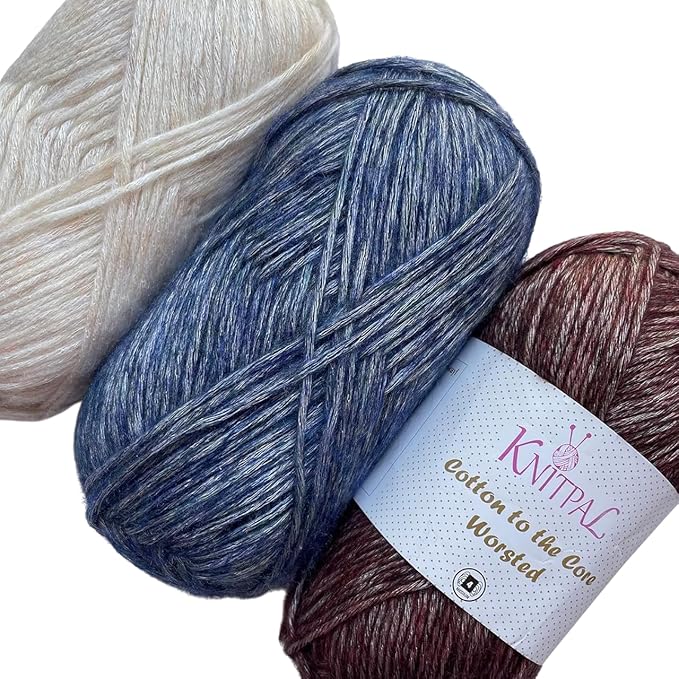 Cotton to The Core Worsted Weight Yarn for Crocheting, 3-Pack (654Yds / 300G), Free Patterns, Beginners Friendly - Soft Cotton Yarn for Knitting - #4 Medium Worsted Weight - Sandy Waters