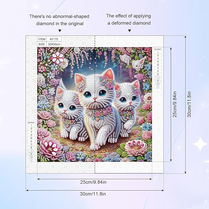 AiYuanzsh DIY Diamond Art Painting Kits for Adults, 5D Special Shape Crystal Rhinestone Diamond Art Kits for Beginners, for Home Wall Decoration Gift 12x12 inch, Cute Cats