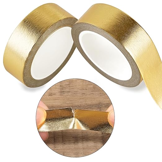 QDiShi 2 Rolls Gold Washi Tape for Wall Decor, Decorative, Foil Masking Tape, Low Tack, Self Adhesive, Metallic, 0.59in x66FT
