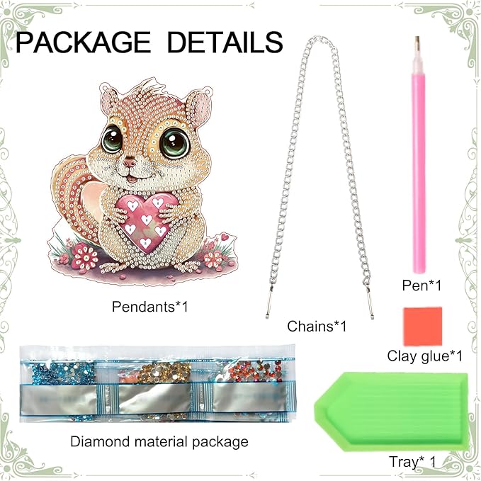 DIY 5D Diamond Painting Rhinestone Acrylic Pendant Kit Love Squirrel Special Shape Diamond Art Crafts Wall Hanging Mosaic Art Door Window Home Decoration Ornament Valentine's Day Gifts