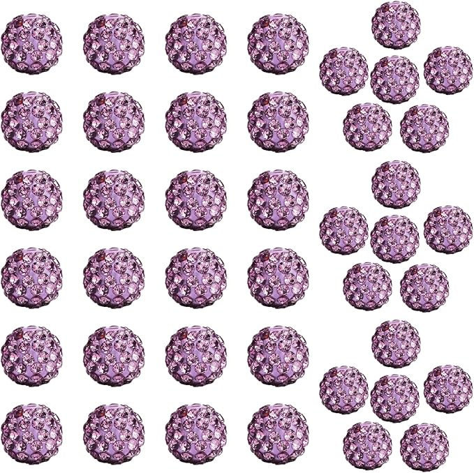10mm Grade A Rhinestone Beads for Baseball Necklace-Round Disco Ball Bead Rhinestone Clay Beads for Earring Jewelry Making,Necklace Bracelet,DIY Craft Supplies(100 pcs Light Purple)