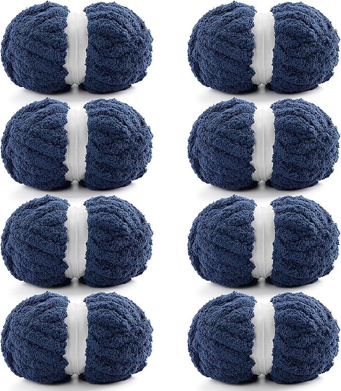 8 Pack Chunky Yarn for Crocheting, Blanket Thick Chenille for Hand Knitting, Soft Chunky for Crochet - 28 Yds 7.7 Oz Each Skein (Navy Blue)