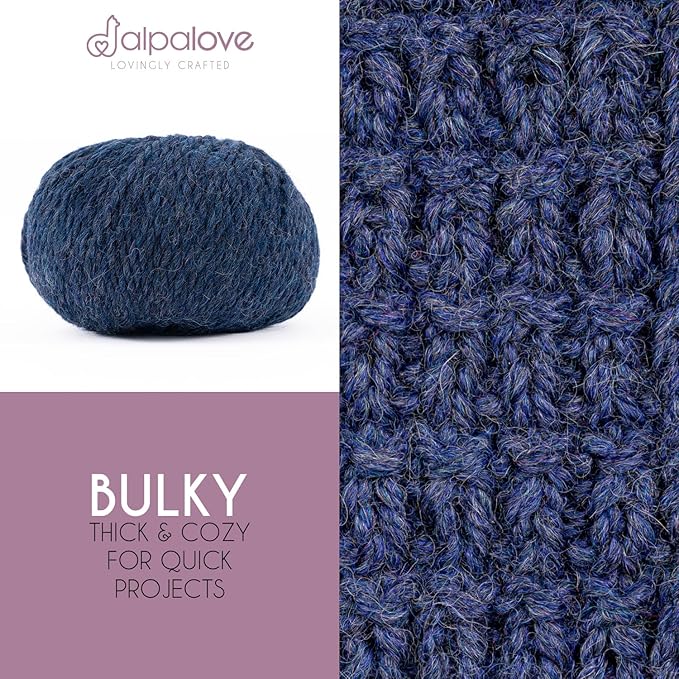 Bulky Set (6 x 1.75 oz) Super Soft Baby Alpaca Knitting Yarn Dark Blue 328 Yards