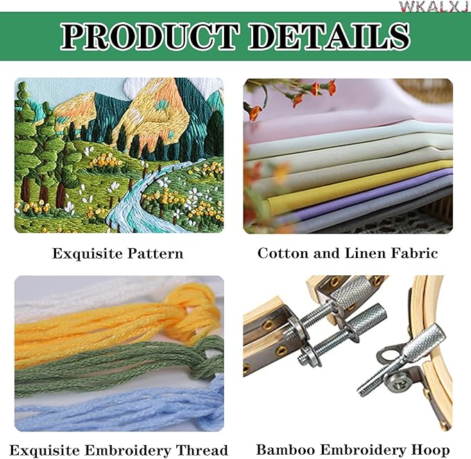 WKALXJ 4 Sets Embroidery Kits for Beginners to Advanced, Floral Cross Stitch Set, Needle Point Kits with Flower Stamped Patterns for Craft Lover Needlepoint Kits (Advanced Landscape)