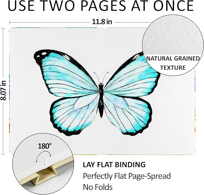 Mixed Media Sketch Book Hardcover 60 Pages Thick 400 GSM / 180 lb Acid Free Paper Lay Flat Bound for Drawing Painting 6,14“ x 8,25“ for Kids and Adults Beginners and Professionals Eco Friendly