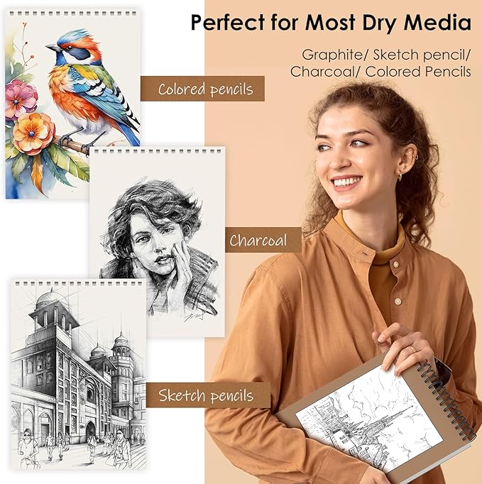 iBayam 9" x 12" Sketch Book Set, 2-Pack Spiral Bound Drawing Paper, 200 Sheets (68lb/100gsm) Premium Sketchbook, Acid-Free Art Drawing Painting Sketching Pad Supplies for Kids, Teens, Adults, Artists