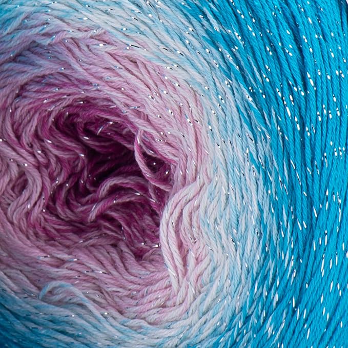 YarnArt Flowers Moonlight – Gradient Cotton Acrylic Yarn with Metallic Lurex, 9.17oz (250g), 1093 Yards – Shiny, Multicolor Cake Yarn for Crochet, Knitting, Shawls & DIY Projects (3294)