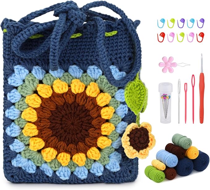 Pnytty Crochet Kit for Beginners, Beginners Crochet Kit-Bag, Crochet Starters Craft Kniting Kits for Adults Include Crochet Yarn Hook Tools Supplies and Easy Step-by-Step Video Tutorials (Blue)