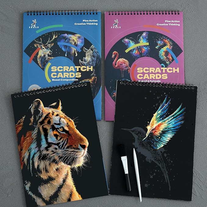 Animals Scratch Art Book for Adults-Colorful Animal Scratch Paper|Scratch Painting Paper Craft Kit|Creative Foil Engraving Scratch Art|Stress Relief Gift for Craft Lovers(Animal Series 2)