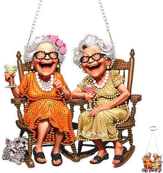 TOSTOG Diamond Art Hanging Kits for Adults, Happy Grandma Diamond Painting for Adults Window Pendant,Special Shape Diamonds Diamond Painting Hanging Pendant Kit for Wall Home Decor Gift
