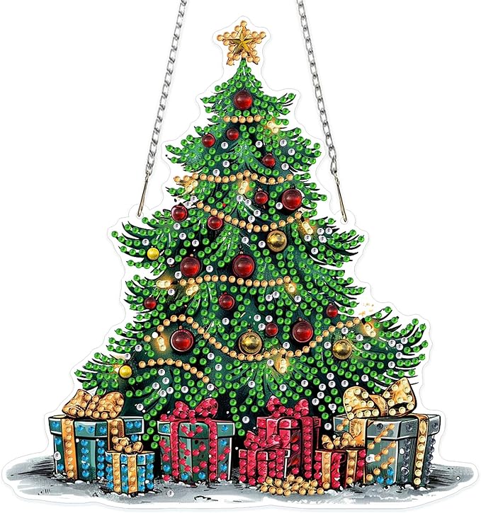 MOGTAA Christmas Diamond Art Hanging Kits for Adults Kids, Christmas Tree Diamond Art Suncatchers, 5D Special Shape Diamond Painting Gem Art for Home Garden Wall Decor