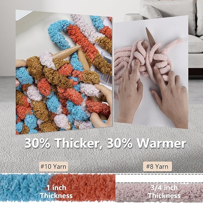 Chunky Yarn for Hand Knitting - #10 Chunky Chenille Blanket Yarn, Jumbo Big Thick Chunky Yarns for Crocheting, Tie Dye Bulky Knit Yarns, 8 Skein (25 yds 8 oz Each Skein), Orange&Mustard&Beige