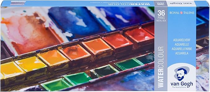 Van Gogh Watercolor Paint Set, Metal Tin, 36-Half Pan