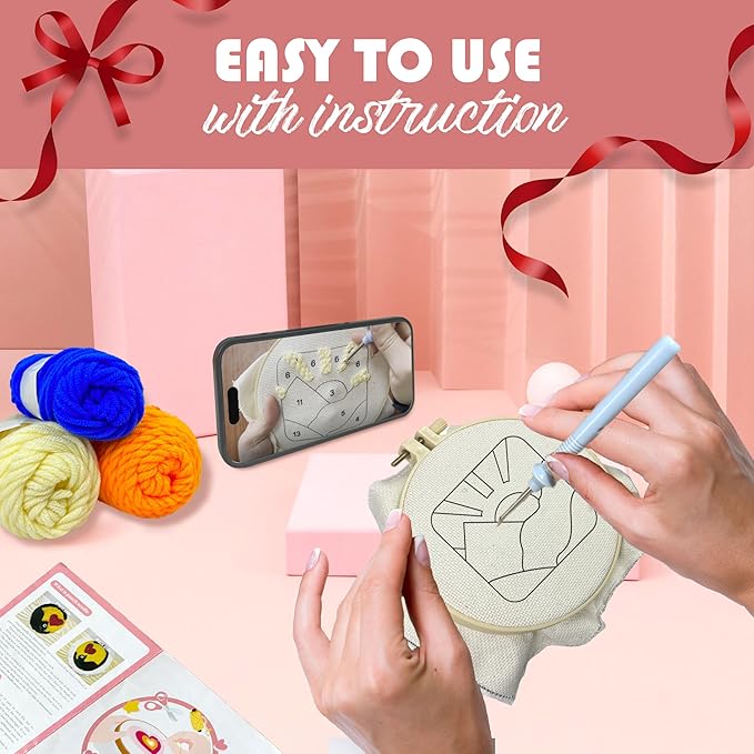 SEREDH Punch Needle Coasters Kit for Beginners Adults Easy Needle Punch Embroidery Tool Set DIY Making Kit Supplies, 8 Pattern Landscape Art Crafts Gifts