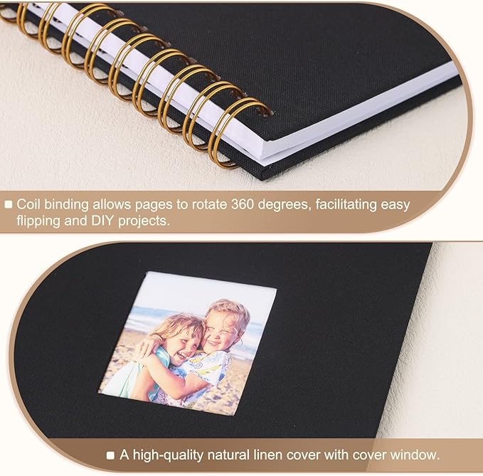 Scrapbook Photo Album 10x10 Inches 80 Pages Hardcover Kraft Paper Linen Cover Scrap Book Memory Book DIY Scrapbook Albums for Wedding Baby Boyfriend Travel Anniversary Family, Black