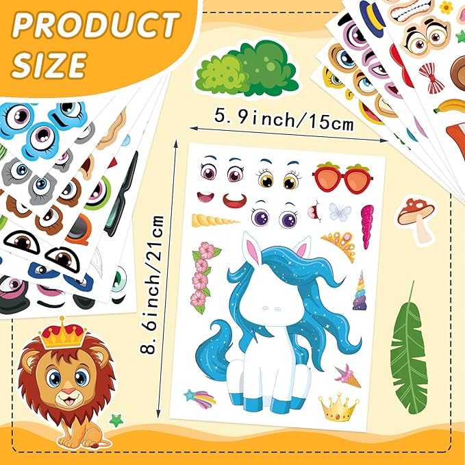 48 sheets make a face stickers for kids, make your own animal mix and match sticker sheets with safaris, sea and fantasy animals party favors supplies
