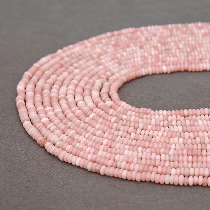 2 Strands (300PCs) Natural Pink Opal Rondelle Beads, 2 * 4mm Gemstone Loose Spacer Abacus Disk Beads for DIY Bracelet Necklace Earrings Jewelry Making, Craft Supplies Beading Kit