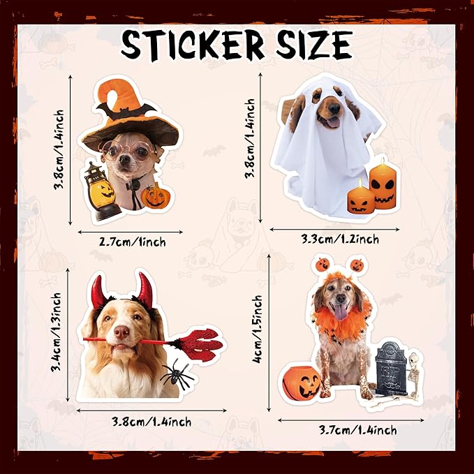 h1vojoxo halloween dog stickers roll - 1000pcs halloween dog dress up stickers in 2 rolls 16 designs pumpkin dogs self-adhesive sticker for kids craft envelope water bottle scrapbook party supplies