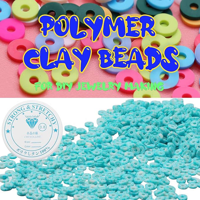 4000 Pcs Clay Beads for Bracelets Making, Polymer Spacer Flat DIY for Jewelry Necklace Earring Making Kit, Preppy Aesthetic Heishi Heshie Thin Disk Beads Assortments Set 4 6 8MM (SK-22, 6MM)