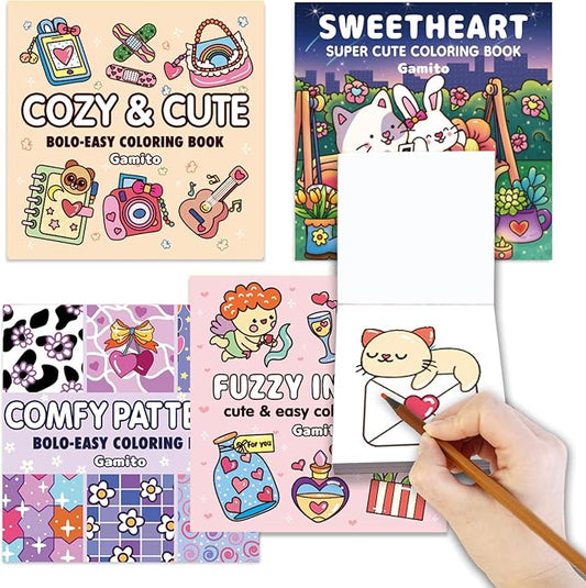 Mini Coloring Book for Adults, 4-Pack Travel Small Coloring Books, Pocket Size Adults Relaxation Coloring Books Stress Relief Adult Mini Coloring Book (4-Pack)