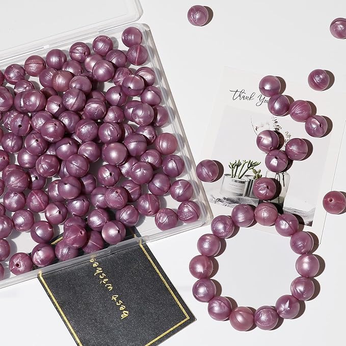 120pcs Richbunnys 15mm Bulk Silicone Beads for Pens and Keychain Making,Large Bead for Necklace and Bracelets Making,Assorted Rubber Beads Set（Pearlescent Royal）