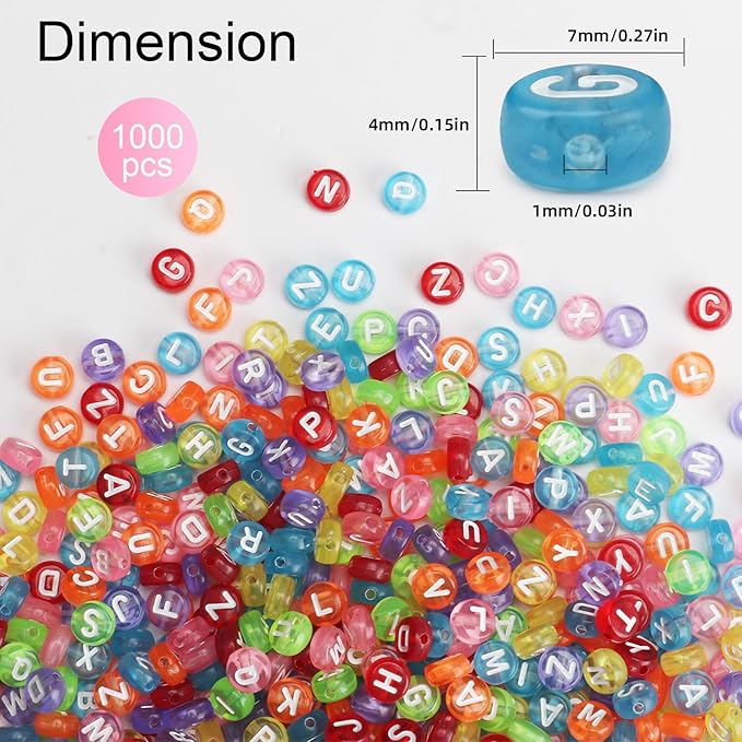 sutoug 1000pcs colourful letter beads for threading, 4 x 7 mm acrylic round alphabet beads for jewellery diy making crafts bracelets necklaces ornaments