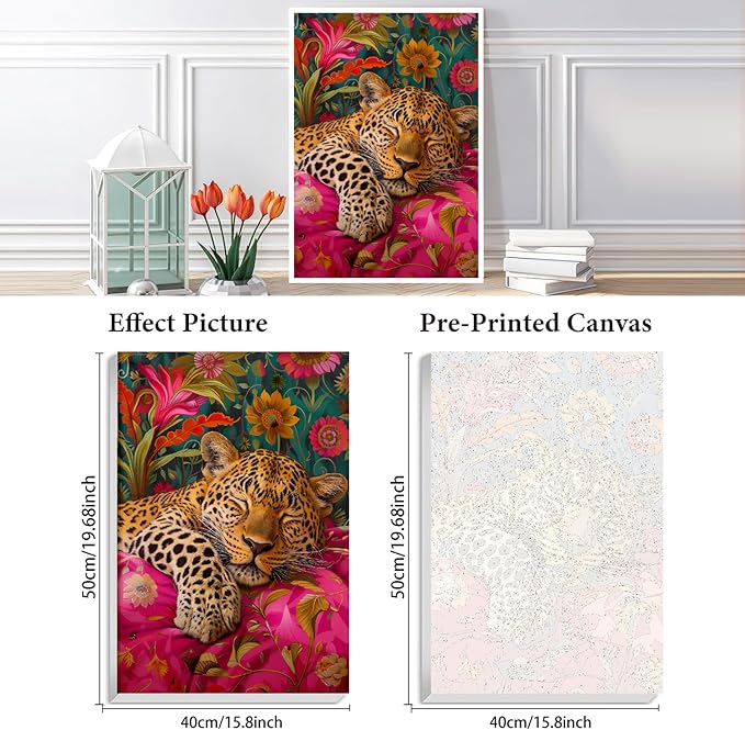KYOQFVN Leopard Paint by Numbers Kit for Adults - Easy Paint by Number Kits for Beginners, DIY Acrylic Painting on Canvas for Home Wall Art Decor 16x20 Inch