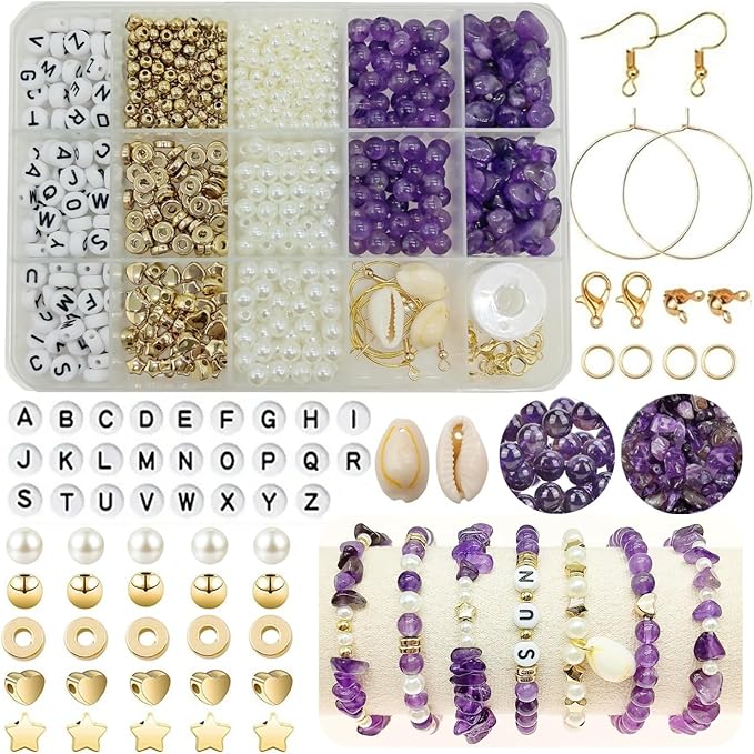 Basigeese Jewelry Making Supplies Kit Natural Stone Beads Irregular Gemstone Beading with for DIY Craft Bracelet Necklace Earrings for Adults (Amethyst)