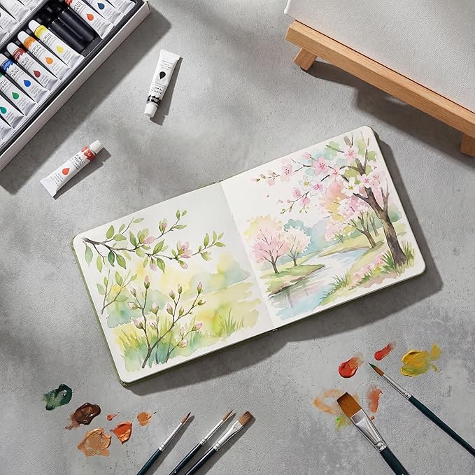 Dispowreath 2 Pcs 5.5 x 5.5 in Watercolor Sketchbook Journal Square Watercolor Notebook Cold Press 140lb 300gsm Cotton Paper 48 Pages Journals Notebook Paper Pads(Green)