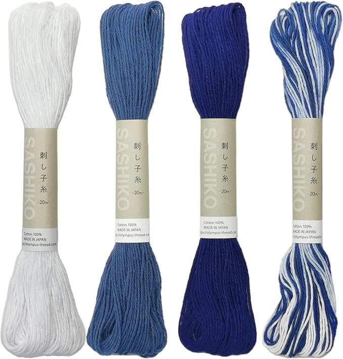 Olympus Sashiko Thread 20m(21.8yds) 4skeins Color Bundles 100% Cotton (#01,#10,#18,#52)