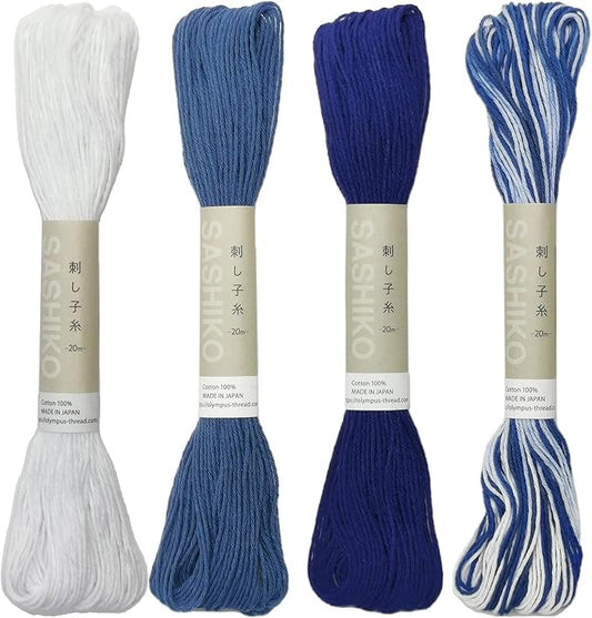 Olympus Sashiko Thread 20m(21.8yds) 4skeins Color Bundles 100% Cotton (#01,#10,#18,#52)