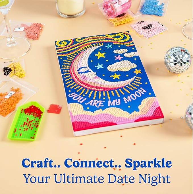 HOUSE OF PARTY Diamond Art Kits for Adults - Date Night Diamond Art Paintings, Relaxing Craft Kits with Conversation Cards, Playlist & Wood Frame for Beginners, Fun DIY Gifts for Couples