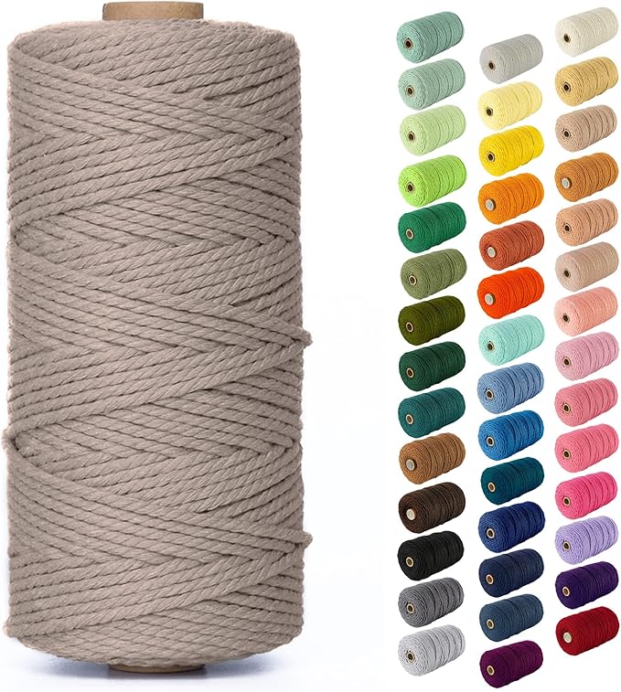 Nook Theory Macrame Cord - 3mm 109 Yards Cotton Rope, 4mm 5mm Yarn, String for Crafts, Perfect for Macrame Wall Hanging and Boho Decorations (Sand)