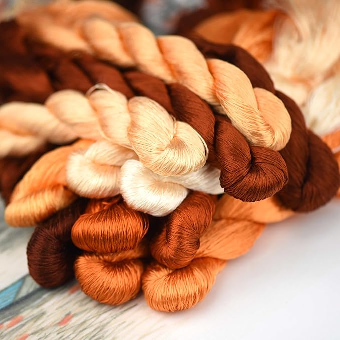 Natural 100% Silk Thread, Handmade Embroidery Thread Silk Floss 12 Colors 110m Each (76)