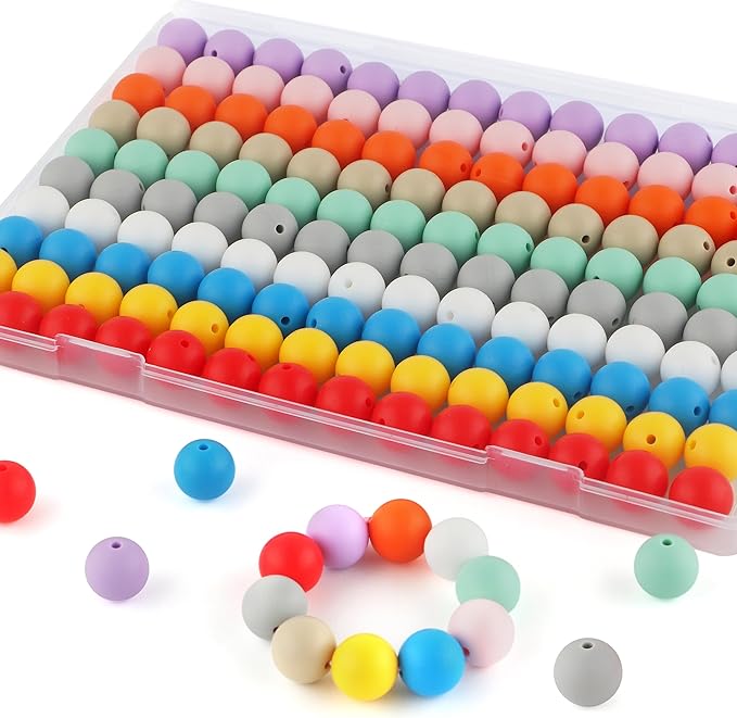 Sunrony 150pcs Silicone Beads for Keychain Making Bracelet Decoration and 15mm Silicone Beads for Pens (Bright Colors)