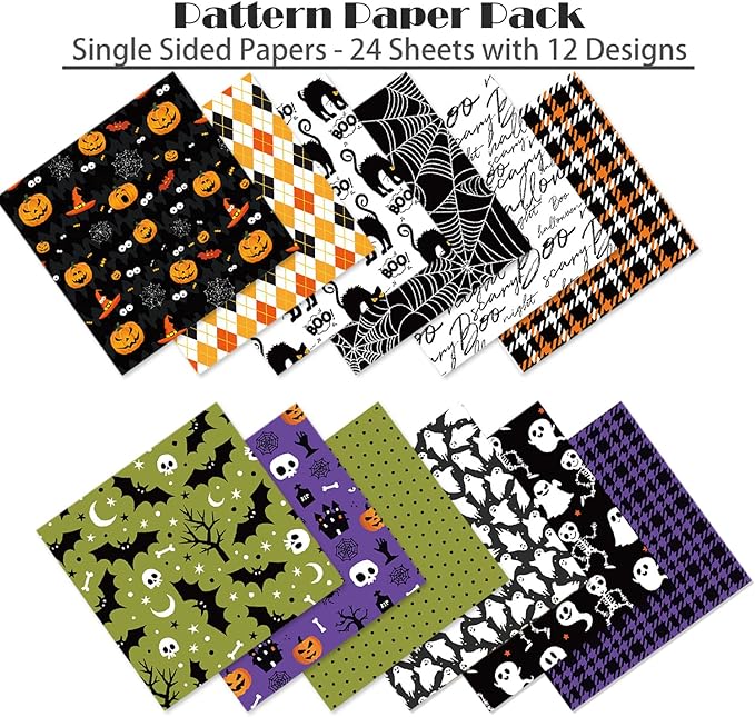YASMEN Scrapbook Paper Pad - 6"×6” - 24 Sheets Halloween Scrapbooking Supplies Kit - 160gsm Single-Sided Pattern, Designer Planner, Junk Journal Craft Paper, Card Making Supplies