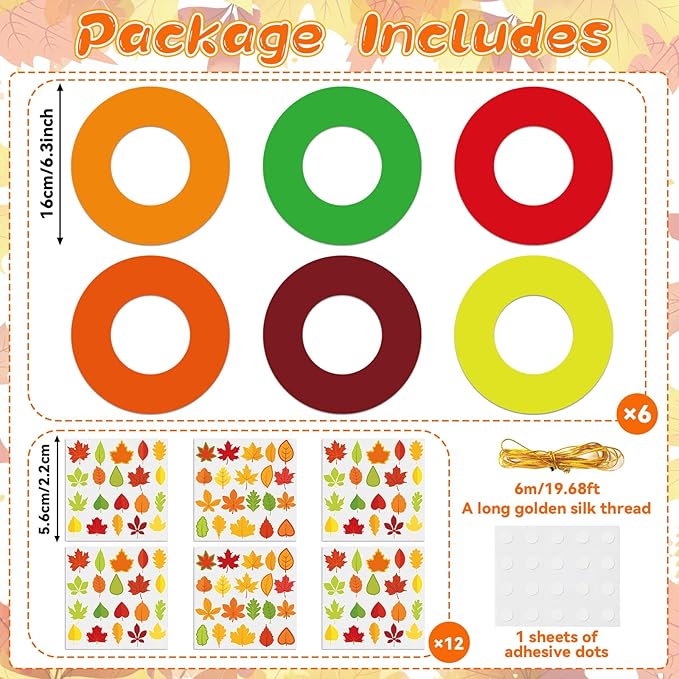Lonfliness 36 Sets Fall Wreath Craft Kits for DIY Autumn Maple Leaves Paper Wreath Hanging Ornaments Make Your Own Thanksgiving Paper Art Craft for School Home Party Decor Activities