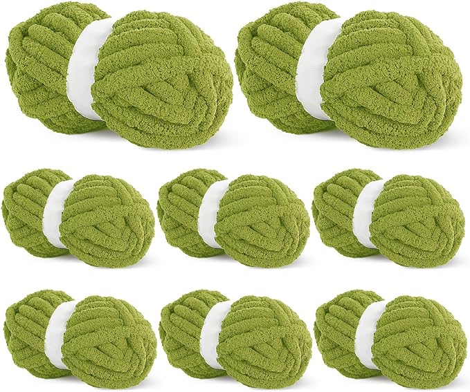 BALAPET 8 Pack Chunky Chenille Yarn for Crocheting & Knitting, 27yds 8 oz Each Skein Soft Fluffy Kitting Yarn Set, Thick Velvet Plush Yarn for Handcrafts Weaving Making Blankets, Tea Green